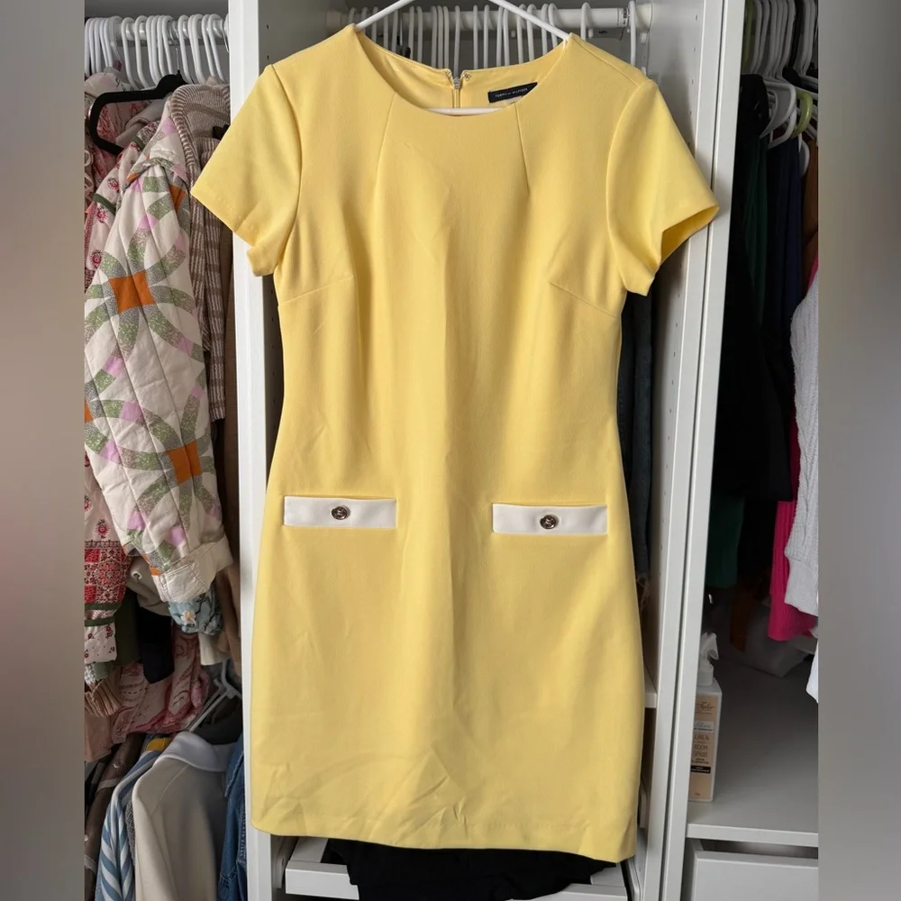 Tommy Hilfiger Yellow Short Sleeve Dress with White Trim - Picture 1 of 7